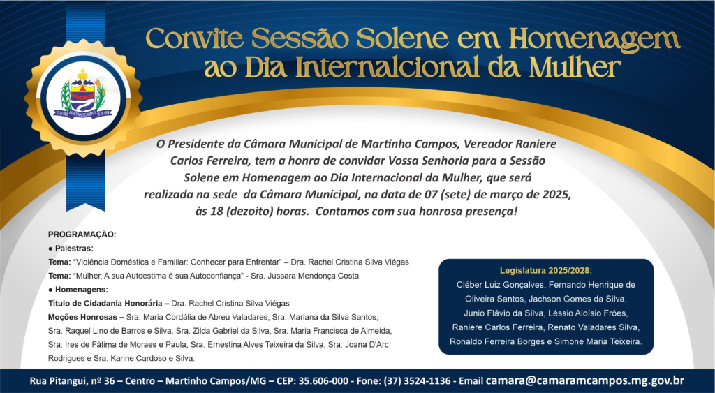 CONVITE SESSÃO SOLENE EM HOMENAGEM AO DIA INTERNACIONAL DA MULHER