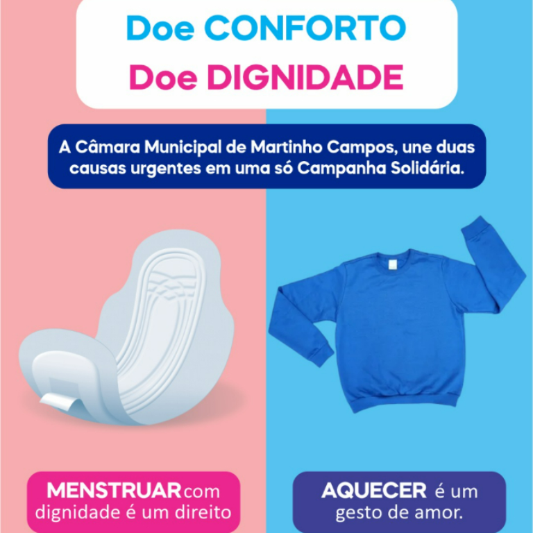 Câmara de Martinho Campos promove ação solidária unindo Campanha do Agasalho e arrecadação de absorventes